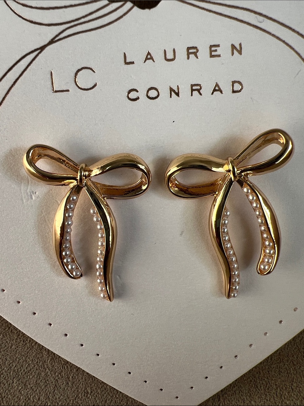 NWT LC Lauren Conrad Gold Bow Earrings with Crystal Accents 🎀 - Picture 2 of 5
